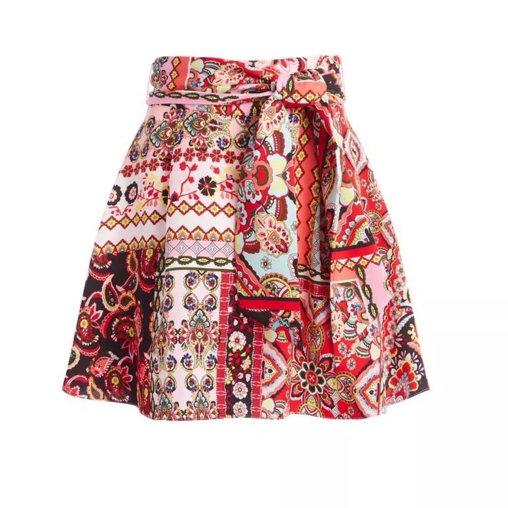 Alice + Olivia Helina Tie Front Abstract Print Mini Skirt | Size 4